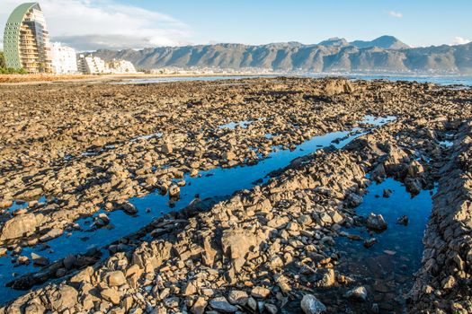 Rocks at low tide at Somerset West in the Western Cape South Africa.