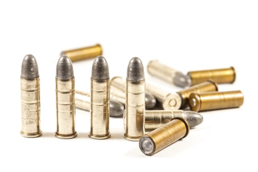 group of revolver's bullets on white background (isolated)