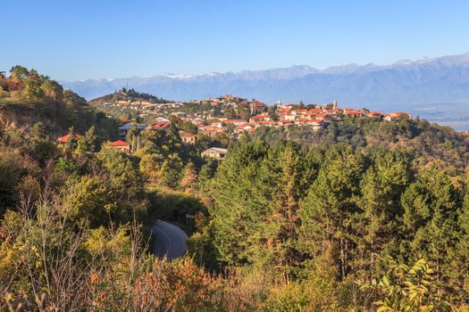 View of Sighnaghi and the Caucasus Mountain, Georgia