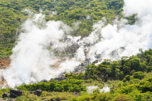 Owakudani valley ( volcanic valley with active sulphur and hot springs in Hakone, Kanagawa , Japan)