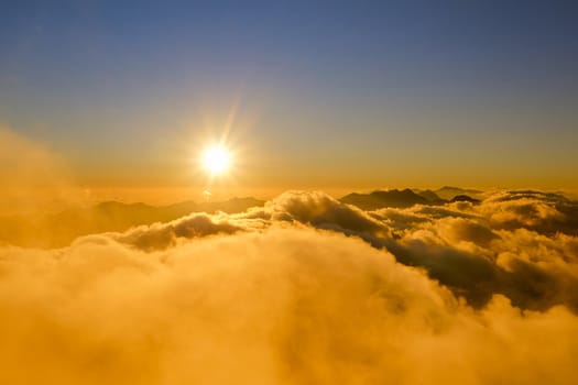 sunset behind mountains Landscape of Fansipan Summit