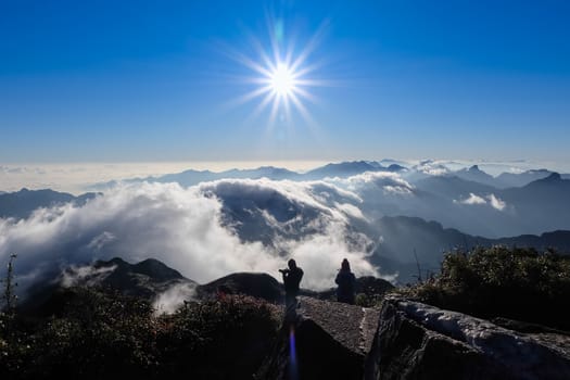 sunset behind mountains Landscape of Fansipan Summit