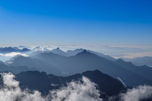 sunset behind mountains Landscape of Fansipan Summit