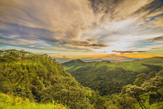 Sunset Over Mountain with Rain Forest