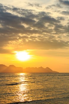 sunrise above Andaman sea and reflect on water at Trang ,Thailand