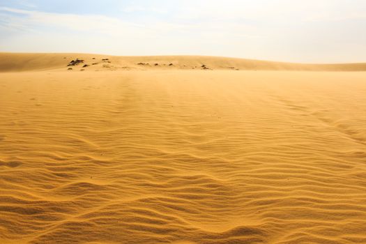 Wave on desert and blue sky (Mui Ne sand dune) at South Vietnam