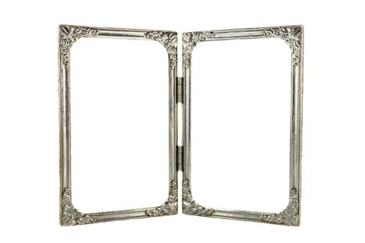 old twin aluminium frames with hinge on white background