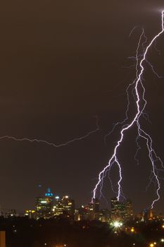 Lightning strikes over Melbourne city skyline