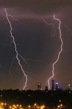 Lightning strikes over Melbourne city skyline