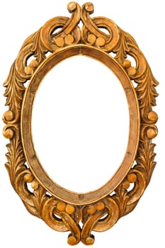 Wooden frame of old mirror in leaves pattern on white background(isolated)