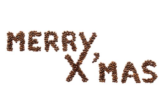 Merry X'mas (coffee beans) on white background (Isolated)