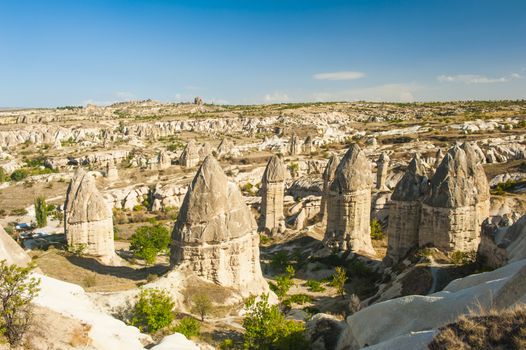 Fairy tale chimneys in Love Valley near Goreme, Cappadocia, Turkey