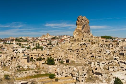 Monumental ancient Ortahisar castle in Cappadocia, Turkey