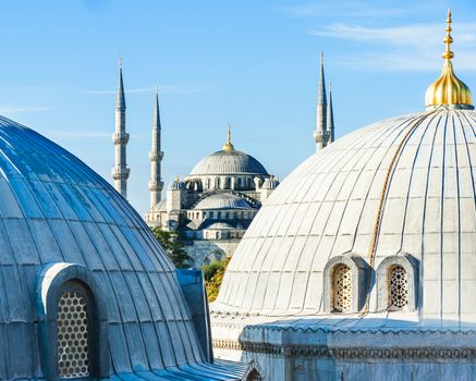 Blue Mosque (Sultan Ahmet Mosque) and cupolas seen from Hagia Sophia 