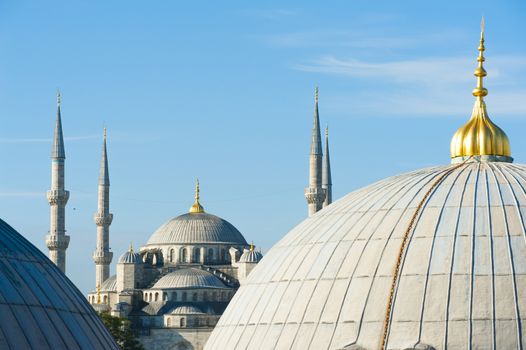 Blue Mosque (Sultan Ahmet Mosque) and cupolas seen from Hagia Sophia 