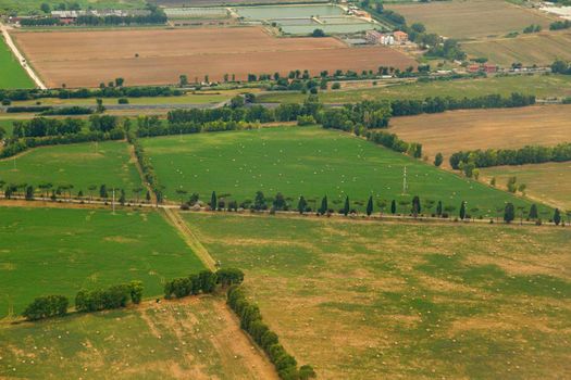 Photo shows Italian landscape taken from the plane.
