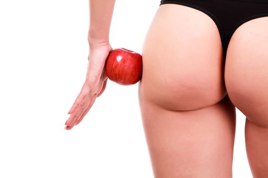Female shapes and red apple, white background, isolated