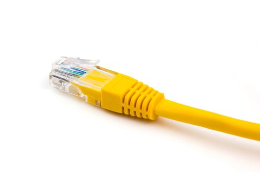 Ethernet cable yellow on a white background