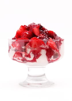 Ice cream with fresh strawberry in glass cup