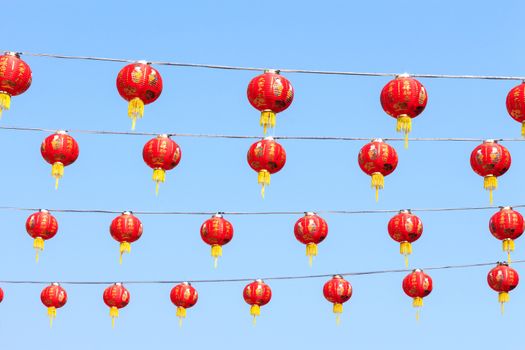 Chinese lamp on blue sky at chinese new year in Thailand