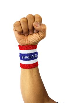 Forearm and wristband with flag pattern on white background (isolated)