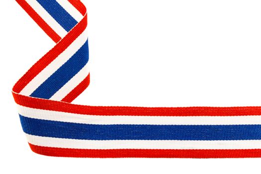 ribbon with thai flag pattern on white background(isolated) and blank area at right side