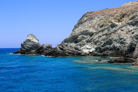 Blue beach and lagoon at the Folegandros island in Greece