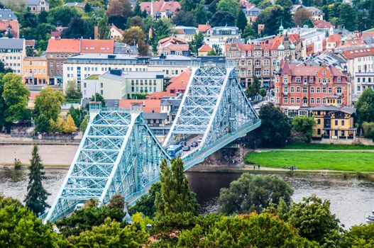 bridge crossing the Elbe called Blaues Wunder in Dresden