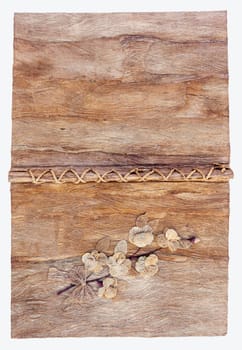Old brown mulberry paper book isolated .