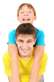 Happy Brothers Portrait on the White Background