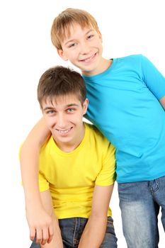 Happy Brothers Portrait on the White Background