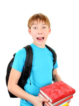 Surprised Schoolboy with a Books Isolated on the White Background