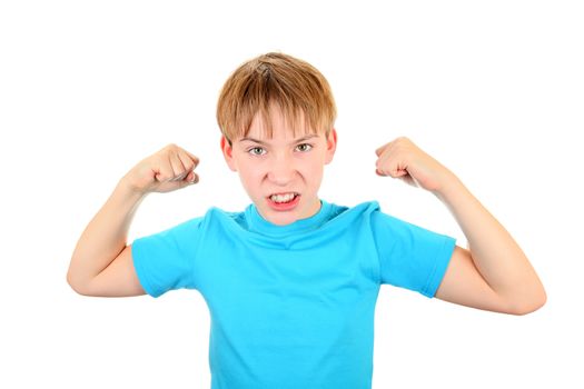 Angry Kid Muscle Flexing Isolated on the White Background