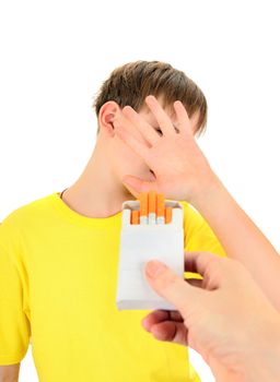 Kid refuses Cigarettes Isolated on the White Background