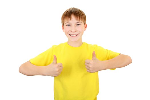 Cheerful Kid with OK Gesture Isolated on the White Background