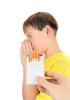 Kid refuses Cigarettes Isolated on the White Background