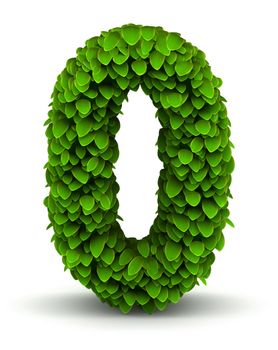Number 0 green leaves font ecology theme on white background