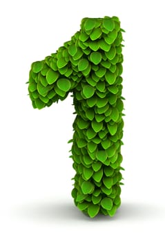 Number 1 green leaves font ecology theme on white background
