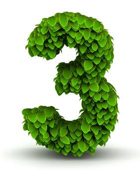 Number 3 green leaves font ecology theme on white background
