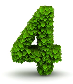Number 4 green leaves font ecology theme on white background
