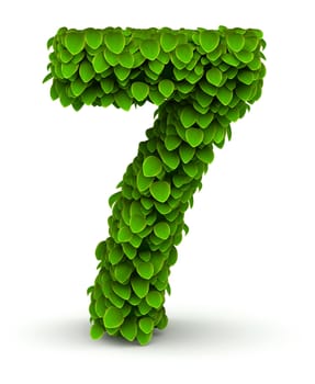 Number 7 green leaves font ecology theme on white background