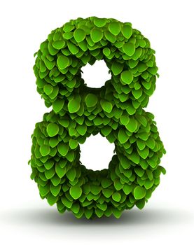 Number 8 green leaves font ecology theme on white background