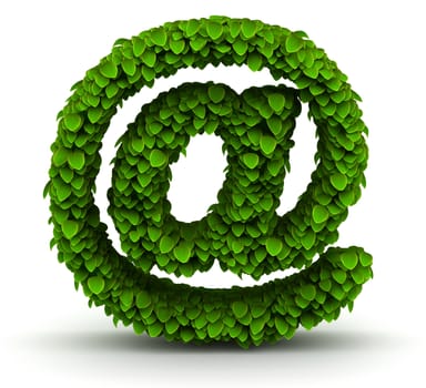 At e-mail symbol green leaves font ecology theme on white background