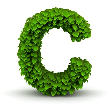 Leaves alphabet font letter C on white background