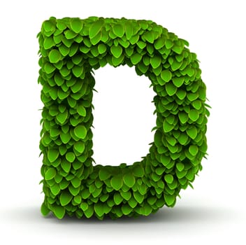Leaves alphabet font letter D on white background
