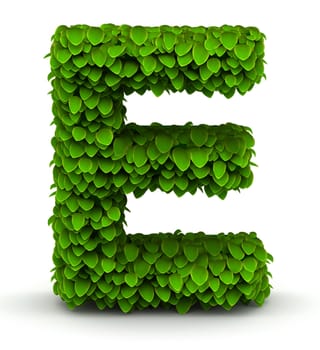 Leaves alphabet font letter E on white background