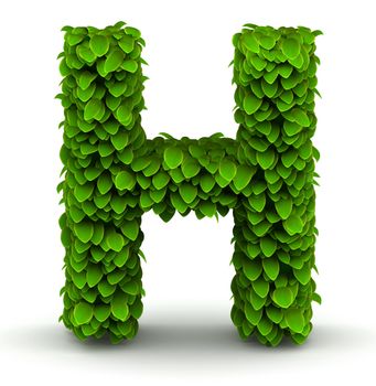 Leaves alphabet font letter H on white background