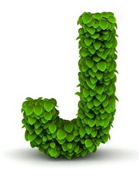 Leaves alphabet font letter J on white background