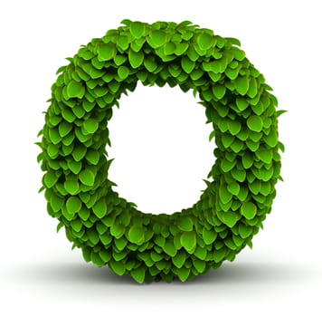 Leaves alphabet font letter O on white background