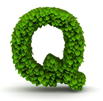 Leaves alphabet font letter Q on white background